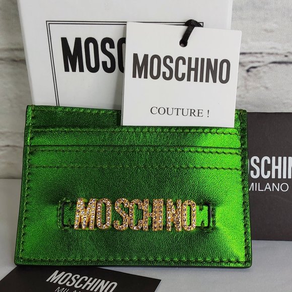 'MOSCHINO' LEATHER 'CASINO KRYSTAL' RAISED BLING LOGO FRONT FOILED CARD CASE - Picture 9 of 16